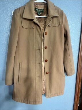 Vintage 80's Eddie Bauer Camel Wool-Blend Single-Breasted Pea Coat petite xs